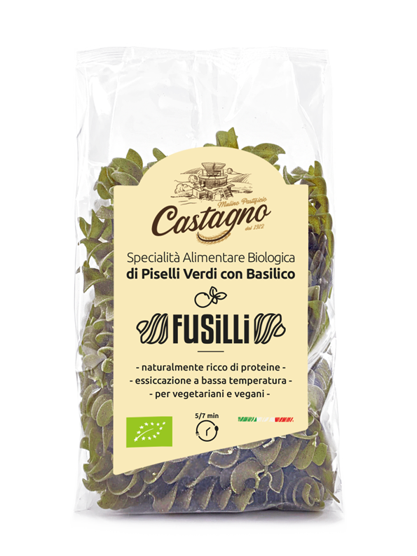 Fusilli di piselli verdi con basilico