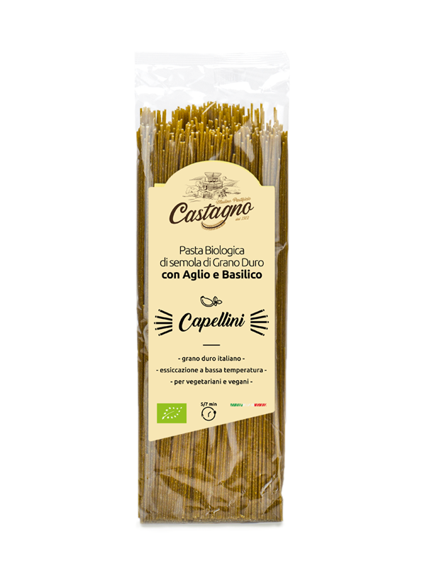 Capellini di semola di grano duro con aglio e basilico