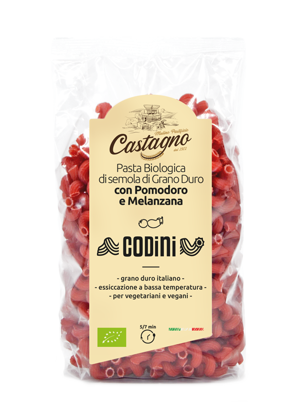 Codini di semola di grano duro con pomodoro e melanzana